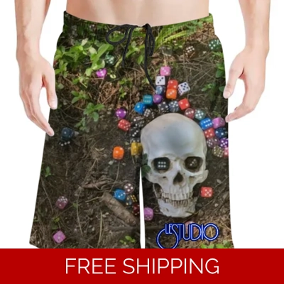Le Studio Roll the Bones Statue 2 Beach Shorts